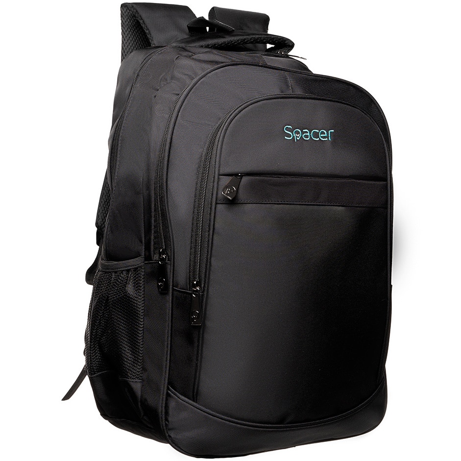 Rucsac Chicago pentru notebook, Spacer, 17", 3 compartimente, buzunar frontal, buzunar lateral x 2, 2 manere, waterproof, poliester, negru