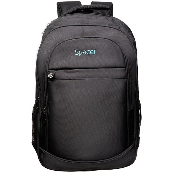 Rucsac Chicago pentru notebook, Spacer, 17", 3 compartimente, buzunar frontal, buzunar lateral x 2, 2 manere, waterproof, poliester, negru