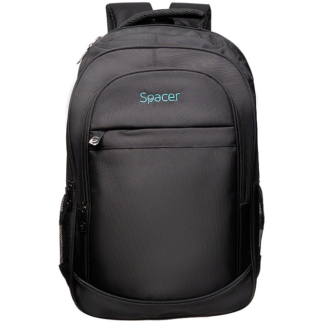 Rucsac Chicago pentru notebook, Spacer, 17", 3 compartimente, buzunar frontal, buzunar lateral x 2, 2 manere, waterproof, poliester, negru