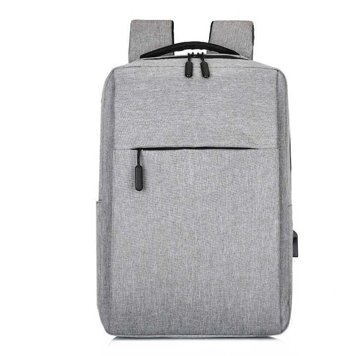 Rucsac laptop, 15 inch, gri inchis, impermeabil, cu port USB, 41x28x12cm