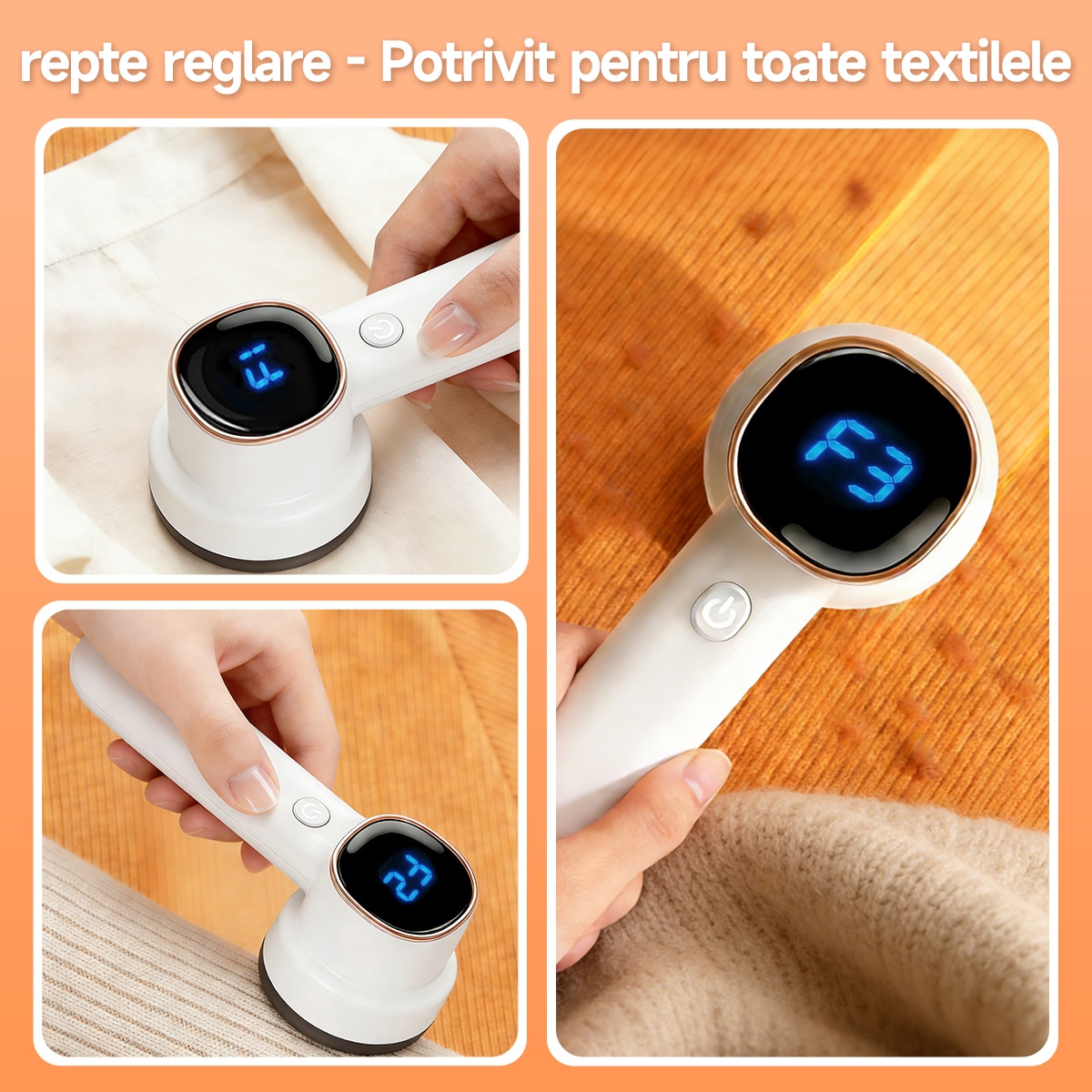 Aparat de curatat scame electric reincarcabil cu afisaj digital，cutit cu 6 lame din inox, 3 inaltimi de taiere，90 de minute de functionare