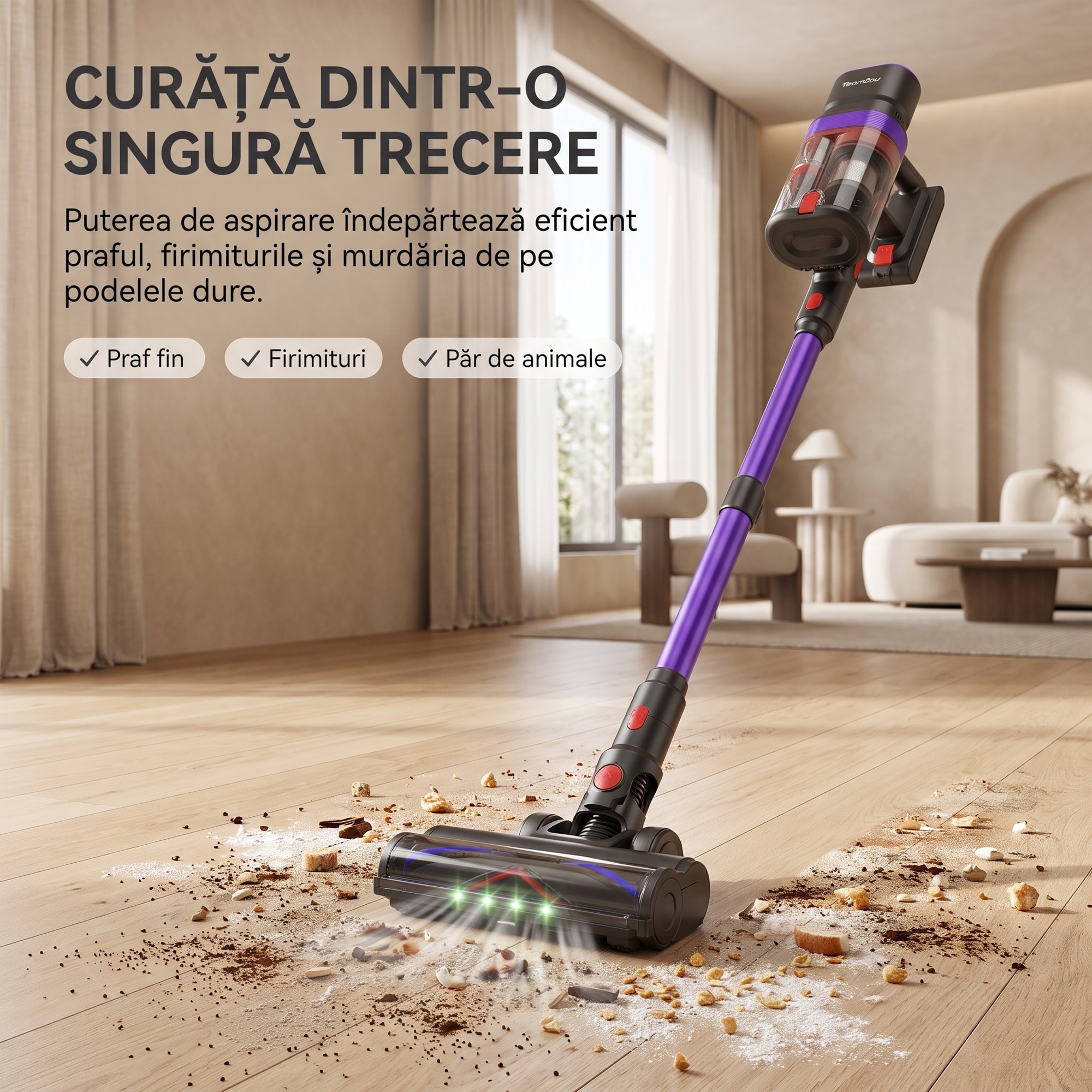 Aspirator Vertical 3 In 1, SeveShop® Teendow V20, Aspirator Fara Fir 500 W, Aspirator Vertical Cu Ecran Digital Si 3 Moduri De Curatare, Filtru HEPA In Mai Multe Etape, Capacitate 1.4 L, Autonomie Pana La 30 Min, Curatare Uscata Si Umeda, Aspirator Alb