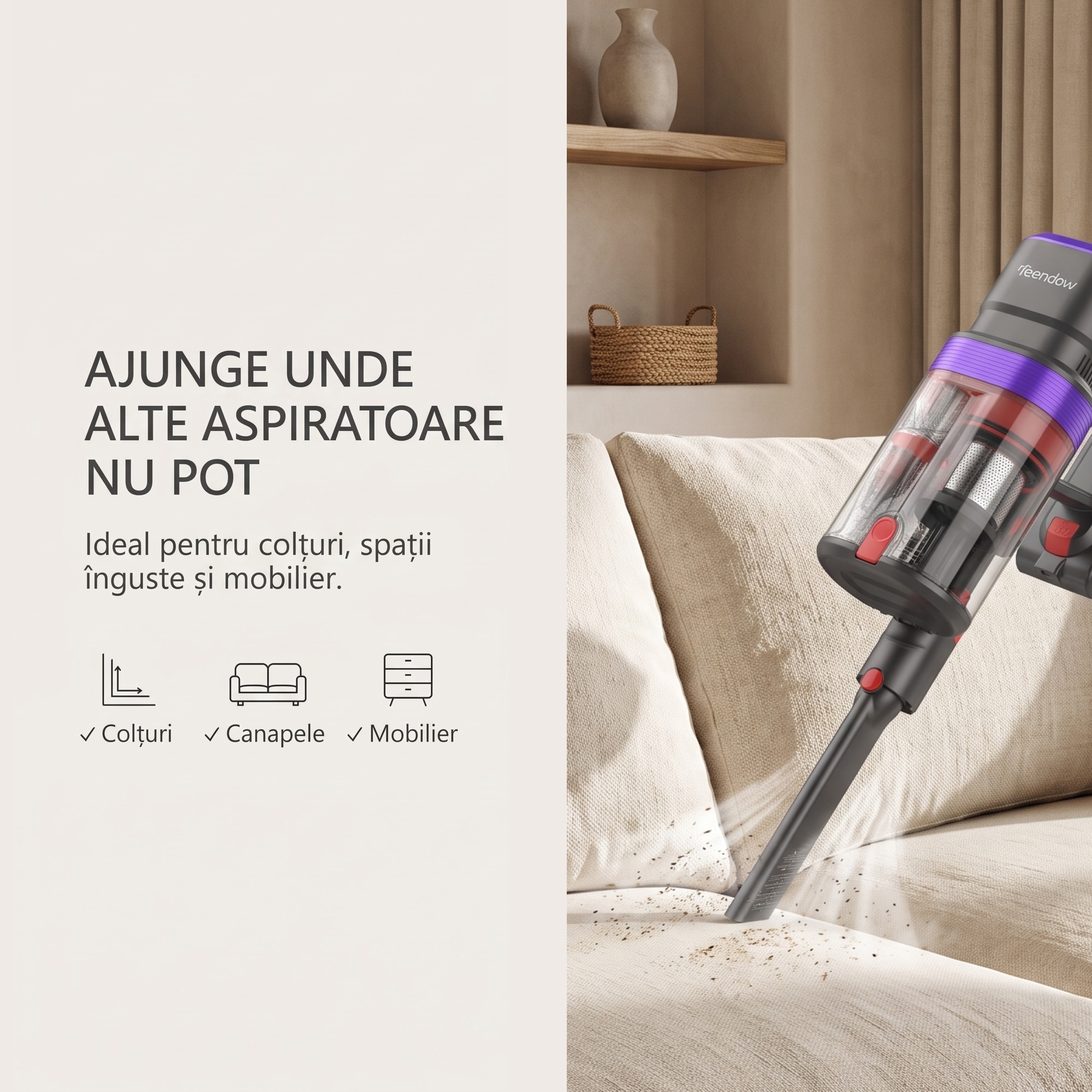 Aspirator Vertical 3 In 1, SeveShop® Teendow V20, Aspirator Fara Fir 500 W, Aspirator Vertical Cu Ecran Digital Si 3 Moduri De Curatare, Filtru HEPA In Mai Multe Etape, Capacitate 1.4 L, Autonomie Pana La 30 Min, Curatare Uscata Si Umeda, Aspirator Alb