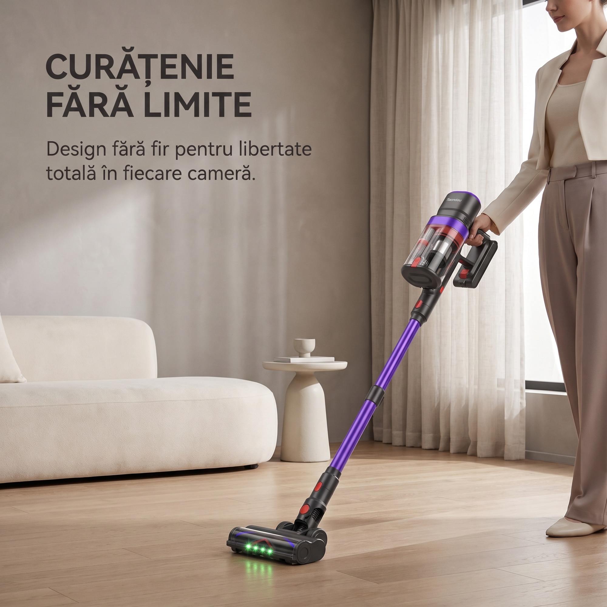 Aspirator Vertical 3 In 1, SeveShop® Teendow V20, Aspirator Fara Fir 500 W, Aspirator Vertical Cu Ecran Digital Si 3 Moduri De Curatare, Filtru HEPA In Mai Multe Etape, Capacitate 1.4 L, Autonomie Pana La 30 Min, Curatare Uscata Si Umeda, Aspirator Alb