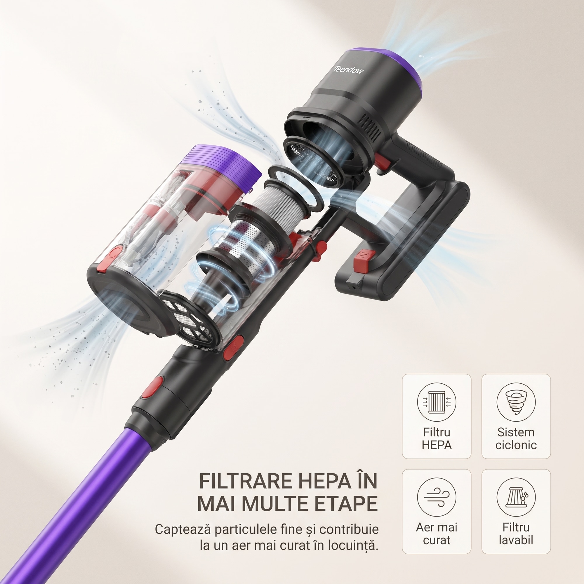 Aspirator Vertical 3 In 1, SeveShop® Teendow V20, Aspirator Fara Fir 500 W, Aspirator Vertical Cu Ecran Digital Si 3 Moduri De Curatare, Filtru HEPA In Mai Multe Etape, Capacitate 1.4 L, Autonomie Pana La 30 Min, Curatare Uscata Si Umeda, Aspirator Alb