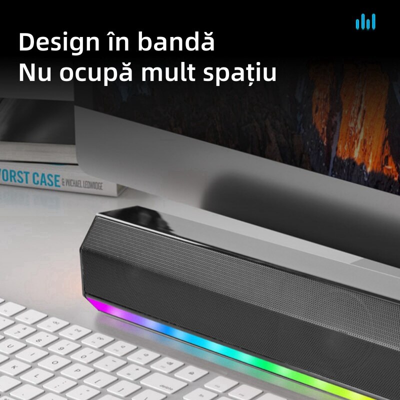Difuzor bar, Bluetooth 5.3, iluminare RGB, TWS, FM, TF, AUX, USB, 1200mAh, calitate sunet HIFI, stereo, negru