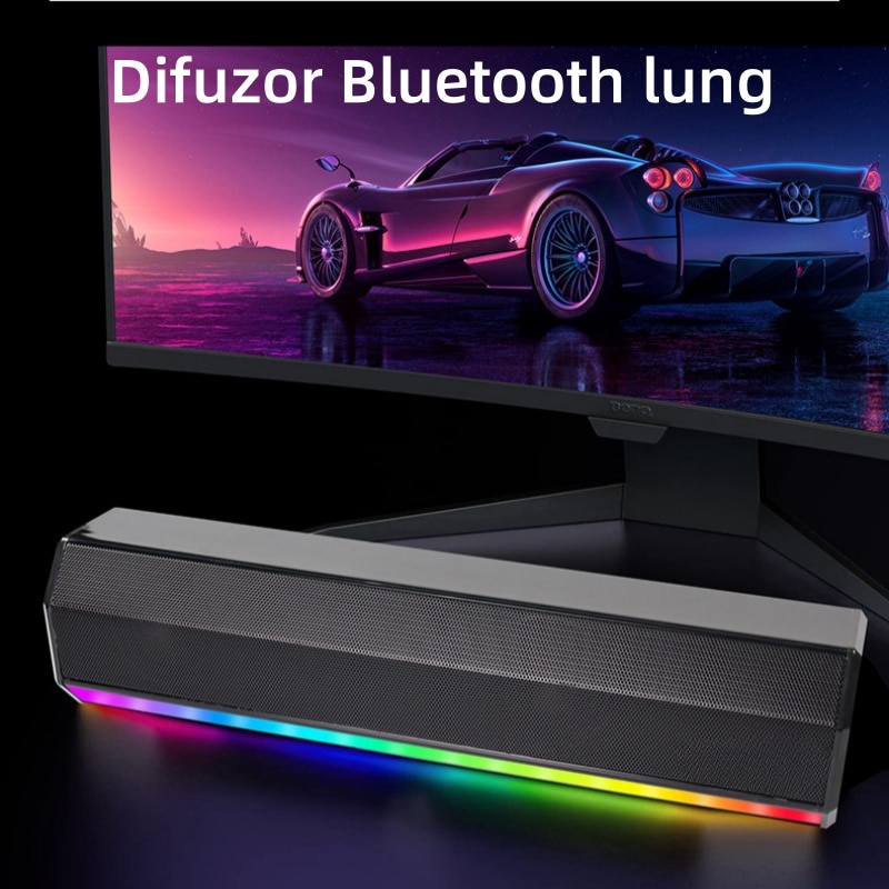 Difuzor bar, Bluetooth 5.3, iluminare RGB, TWS, FM, TF, AUX, USB, 1200mAh, calitate sunet HIFI, stereo, negru