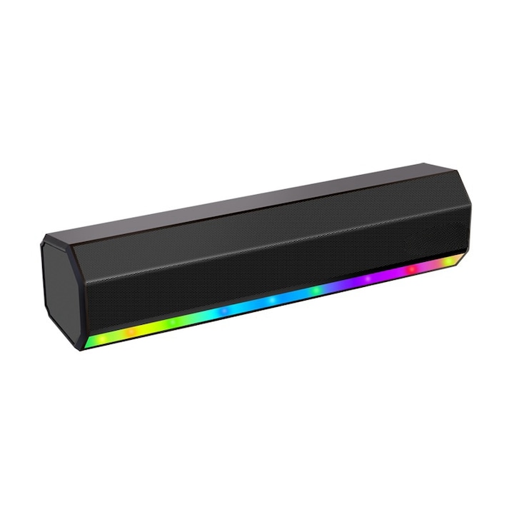 Difuzor bar, Bluetooth 5.3, iluminare RGB, TWS, FM, TF, AUX, USB, 1200mAh, calitate sunet HIFI, stereo, negru