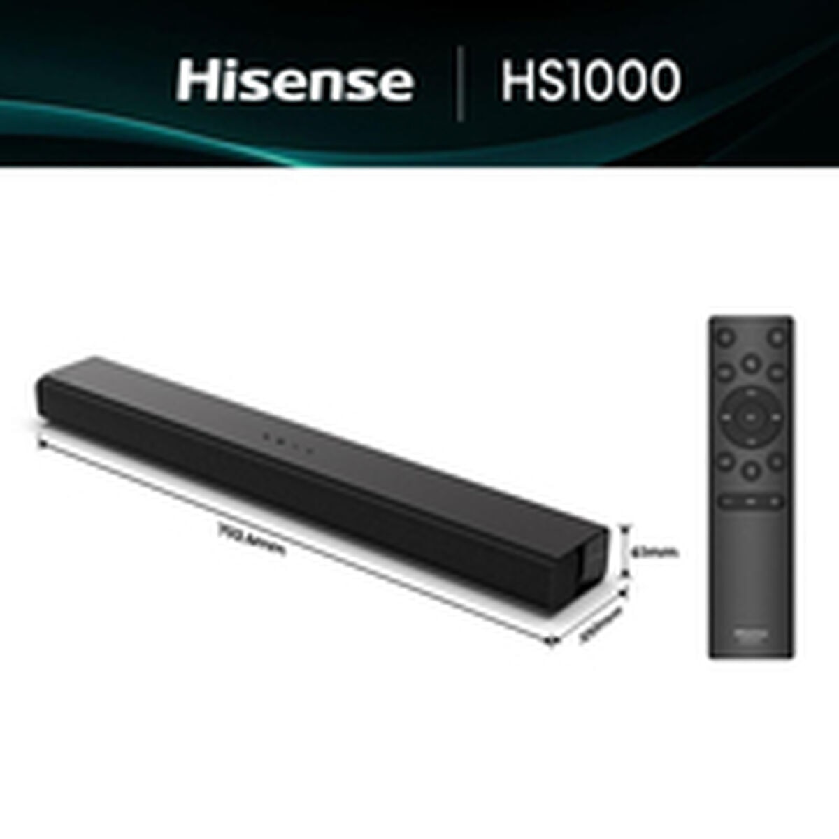 Bara de sunet, Hisense, HS1000, 120W, negru, conectivitate Bluetooth 5.3, intrare AUX, suport montare pe perete, telecomanda inclusa
