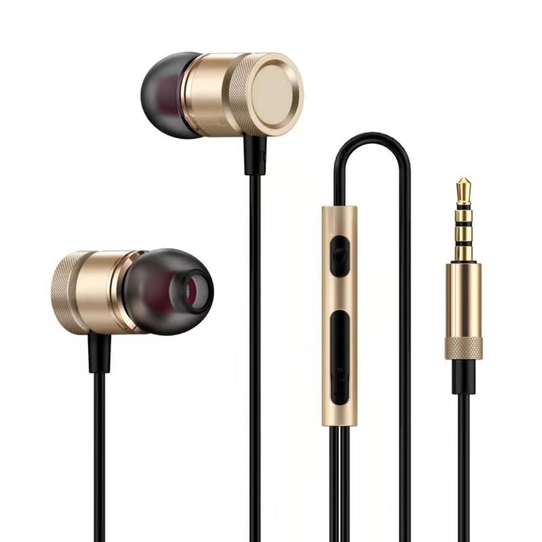 Casti In ear cu fir, Pili-Paradise, Jack 3.5 mm, Compatibilitate PC, Telefon, Laptop, Reducerea zgomotului, Auriu（EAR-metal-gold）