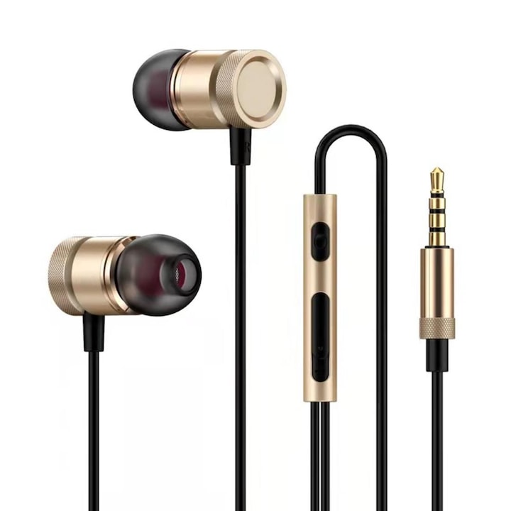 Casti In ear cu fir, Pili-Paradise, Jack 3.5 mm, Compatibilitate PC, Telefon, Laptop, Reducerea zgomotului, Auriu（EAR-metal-gold）