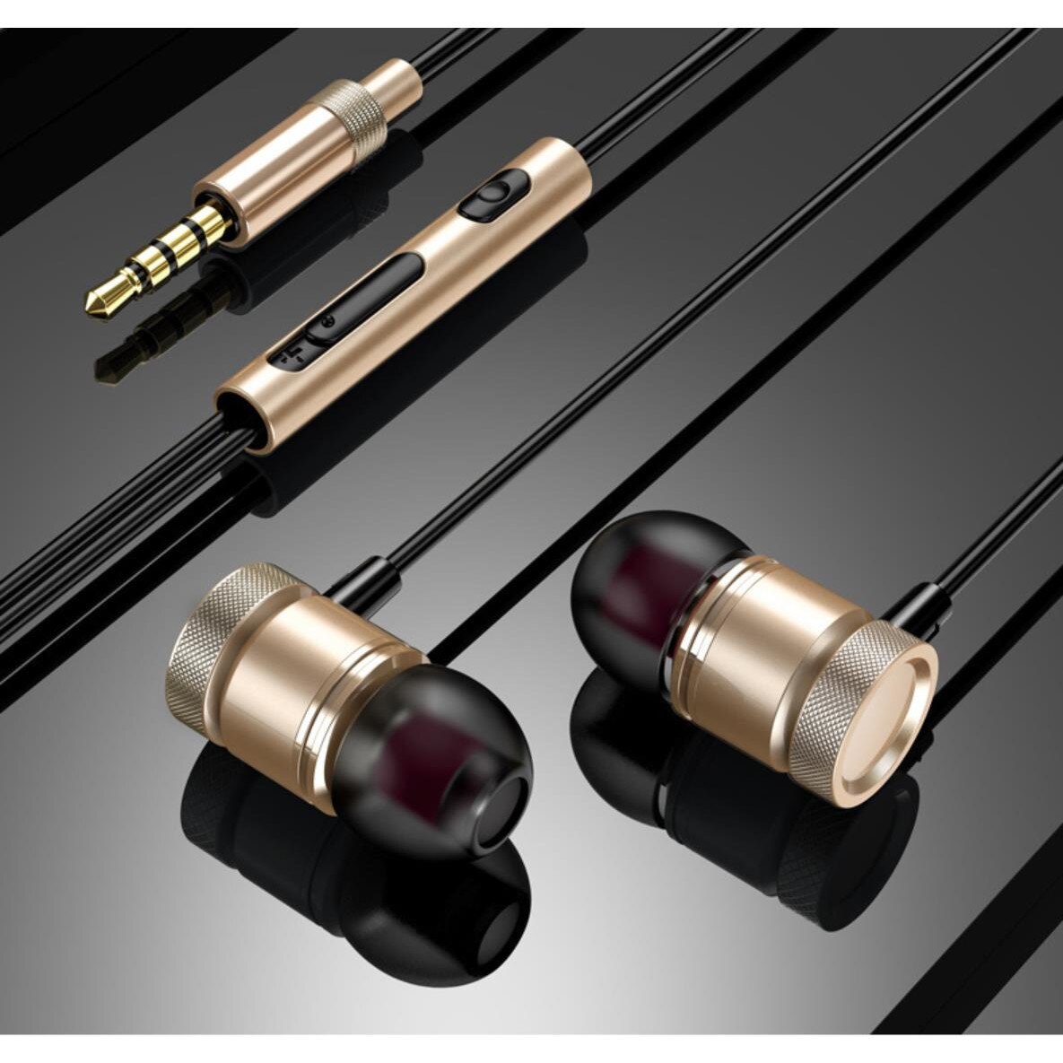 Casti In ear cu fir, Pili-Paradise, Jack 3.5 mm, Compatibilitate PC, Telefon, Laptop, Reducerea zgomotului, Auriu（EAR-metal-gold）
