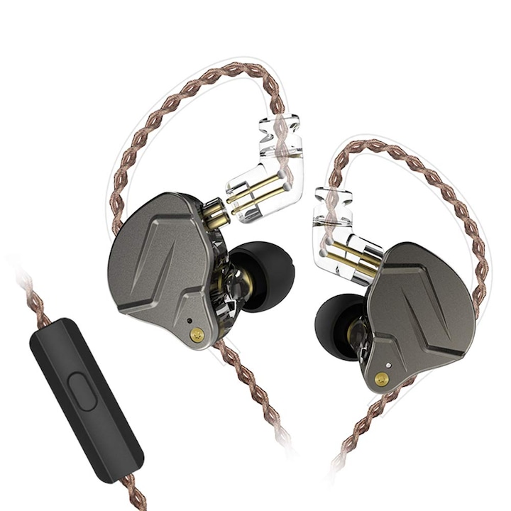 Casti cu fir KZ ZSN Pro ,1DD+1BA Tehnologie hibrida , HIFI Bass, Metal, reducere a zgomotului, Microfon HD, Gri Inchis