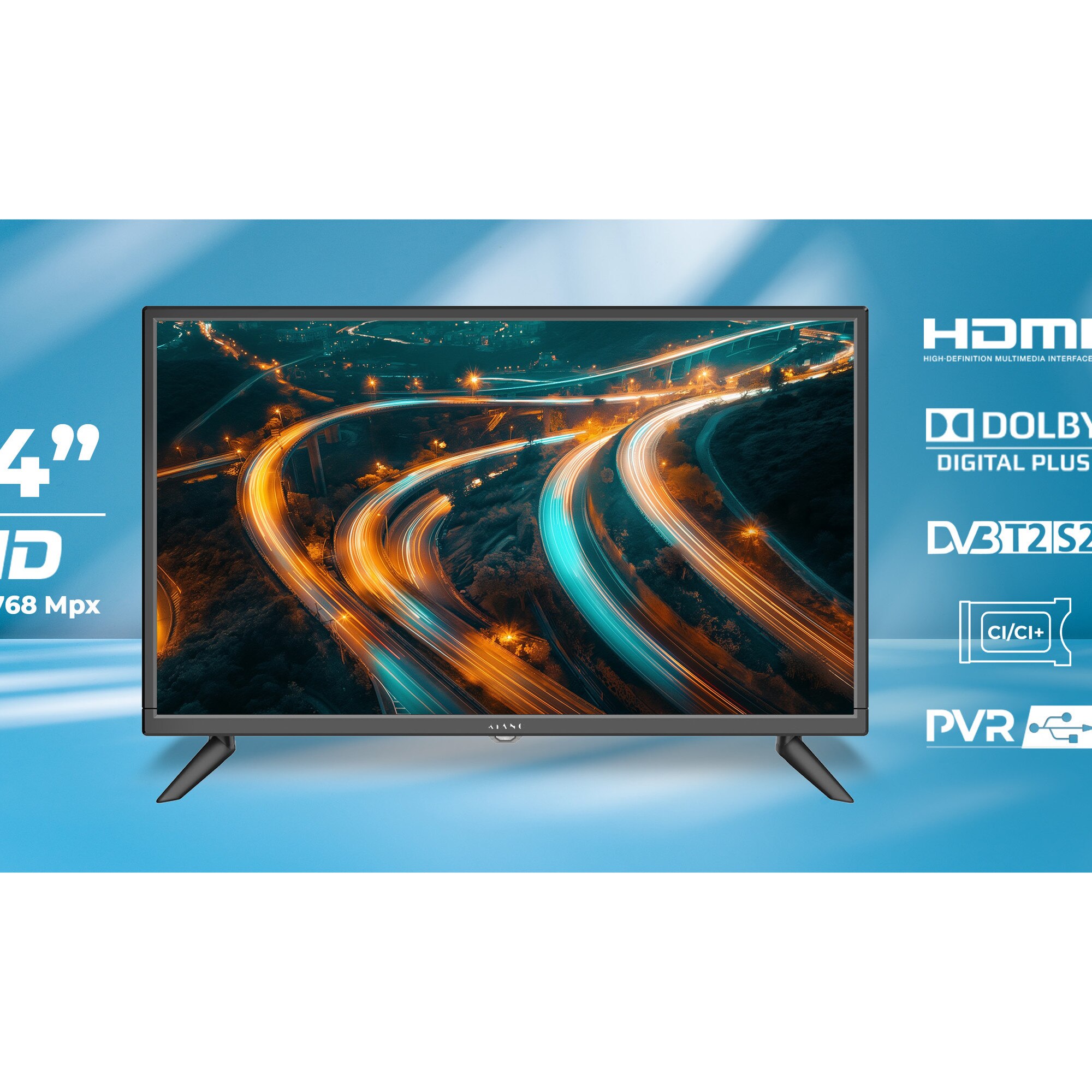 Kiano Slim TV Travel Televizor 24" inch | LED HD TV 1366 x 768 |60 cm | Incarcator auto | HDMI USB | Dolby Audio | Tuner Triplu DVB-T2 - Cel mai bun pentru camioane si rulote
