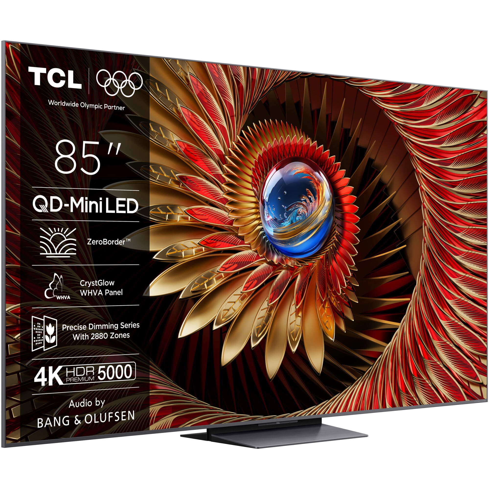 Televizor TCL QD-MiniLed 85C8K, 214 cm, Smart Google TV, 4K Ultra HD, 100Hz, Sunet Bang & Olufsen, Clasa E (Model 2025)