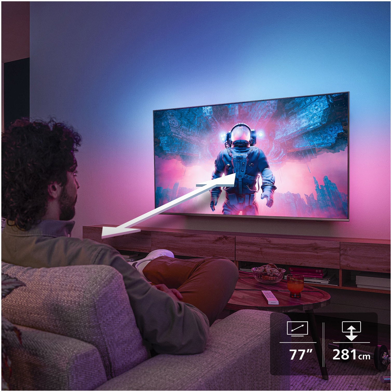Televizor Philips AMBILIGHT tv OLED 77OLED820, 194 cm, Google TV, 4K Ultra HD, 100Hz, Clasa F (Model 2025)
