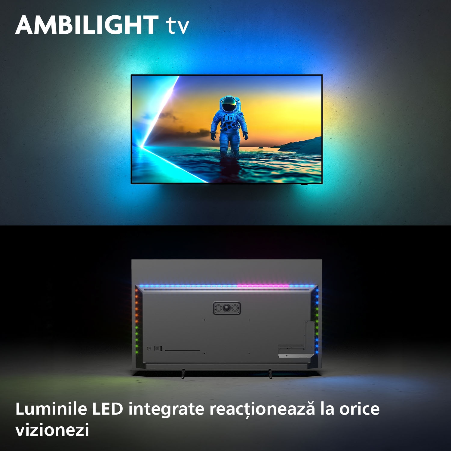 Televizor Philips AMBILIGHT tv OLED 77OLED820, 194 cm, Google TV, 4K Ultra HD, 100Hz, Clasa F (Model 2025)