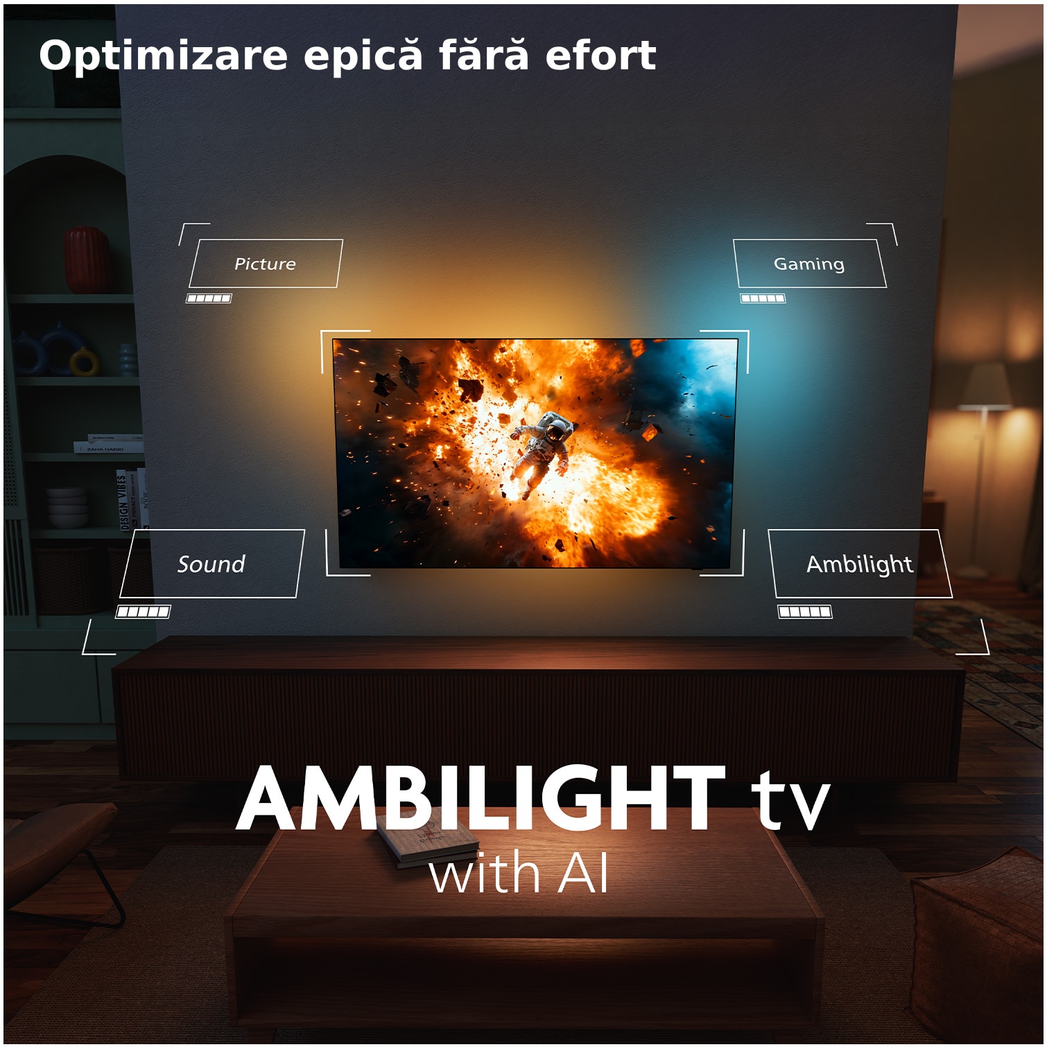 Televizor Philips AMBILIGHT tv OLED 77OLED820, 194 cm, Google TV, 4K Ultra HD, 100Hz, Clasa F (Model 2025)