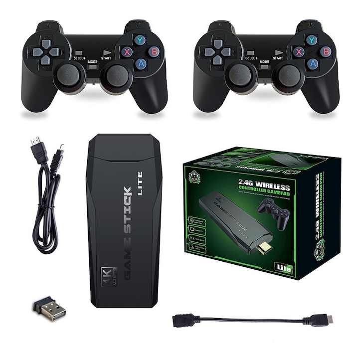 Consola Retro, 25000+ jocuri, 4K HDMI, 2 controlere wireless 2.4G, Negru, 128GB