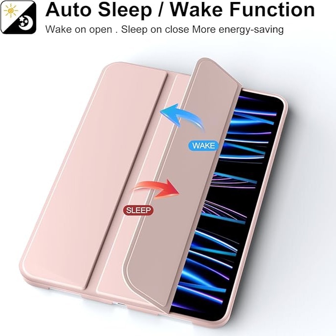 Husa de protectie pentru tableta, potrivita pentru iPad Air 11-inch M2 2024, Pro 11-inch, Air 4 si 5 generatii, functie automata trezire/sleep, Roz