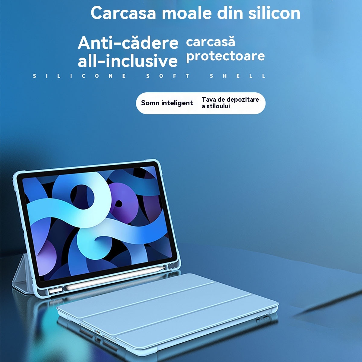 Husa pentru tableta, Healife, pentru iPad 9 (2022), 10,2 inchi / iPad 8 (2020), 10,2 inchi / iPad 7 (2019), 10,2 inchi / iPad Air 3, 10,5 inchi / iPad Pro 10,5 inchi, Silicon, Albastru