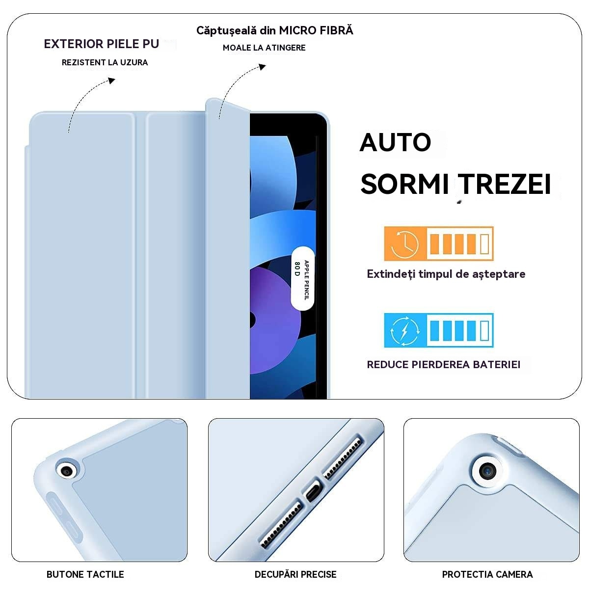 Husa pentru tableta, Healife, pentru iPad 9 (2022), 10,2 inchi / iPad 8 (2020), 10,2 inchi / iPad 7 (2019), 10,2 inchi / iPad Air 3, 10,5 inchi / iPad Pro 10,5 inchi, Silicon, Albastru