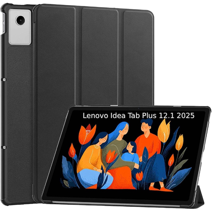 Husa Tableta Slim Trifold Aiyando, compatibil cu Lenovo Idea Tab Plus 12.1 inch, Auto Sleep/Wake, Negru