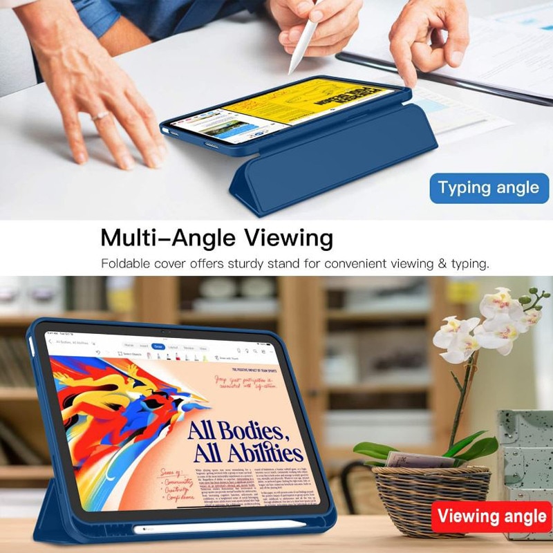 Husa cu Suport Pix pentru iPad 10 2022/2024, iPad 11 2025, Protectie completa, Pliabila, Bleumarin