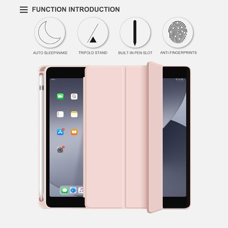 Husa tip Carte cu Suport Pix pentru Apple iPad 5/6, iPad 2017/2018, iPad Air 1/2, 9.7 inch,, Protectie completa, Pliabila, Roz