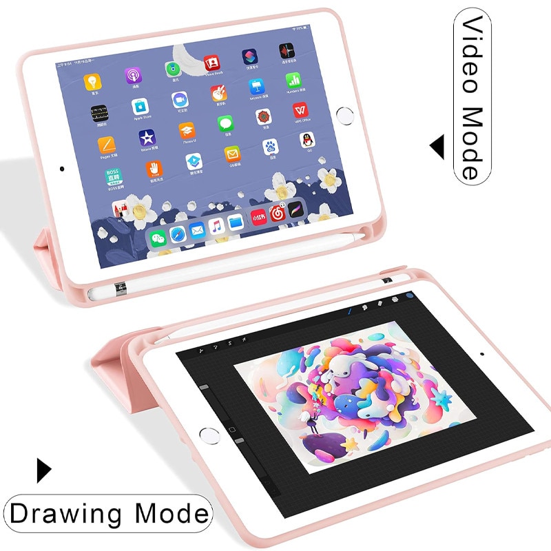 Husa tip Carte cu Suport Pix pentru Apple iPad 5/6, iPad 2017/2018, iPad Air 1/2, 9.7 inch,, Protectie completa, Pliabila, Roz