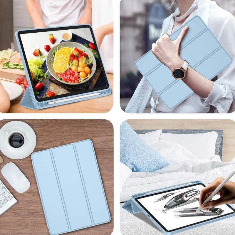 Husa tip Carte cu Suport Pix pentru Apple iPad Pro 12.9" si iPad Air 13", Protectie completa, Pliabila, Albastru deschis