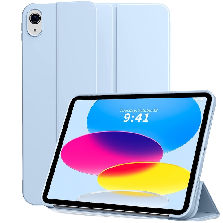 Husa Ultra Slim pentru Apple iPad (A16) 11-inch (2025) / 10.9-inch (2022), Silicon TPU, Smart Cover – Ice Blue