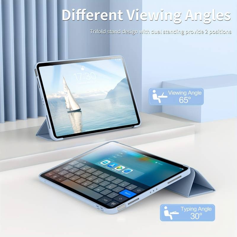 Husa Ultra Slim pentru Apple iPad (A16) 11-inch (2025) / 10.9-inch (2022), Silicon TPU, Smart Cover – Ice Blue