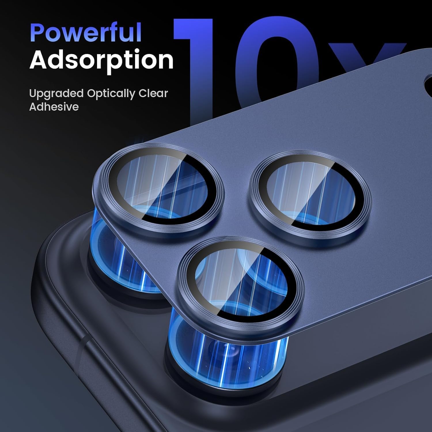 Folie Protectie Camera compatibila cu iPhone 17 Pro Max, Omelivon, Full Cover, Protectie Profesionala, Sticla temperata 9H, Ultra HD, Anti Amprente, Anti Zgarieturi, Anti Socuri, Albastru inchis