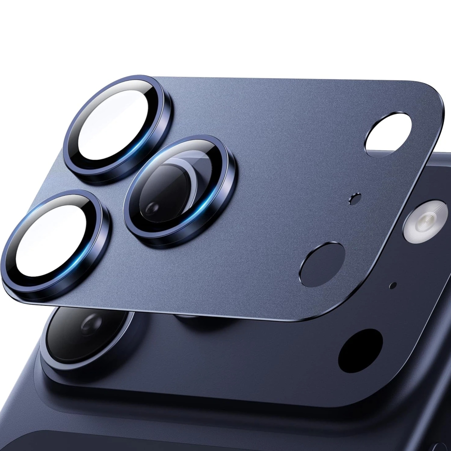 Folie Protectie Camera compatibila cu iPhone 17 Pro Max, Omelivon, Full Cover, Protectie Profesionala, Sticla temperata 9H, Ultra HD, Anti Amprente, Anti Zgarieturi, Anti Socuri, Albastru inchis
