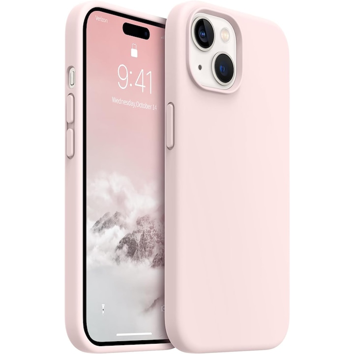 Husa protectie compatibila cu iPhone 15, slim, silicon Roz cu interior din microfibra, protectie camera, protectie ecran, ISAG