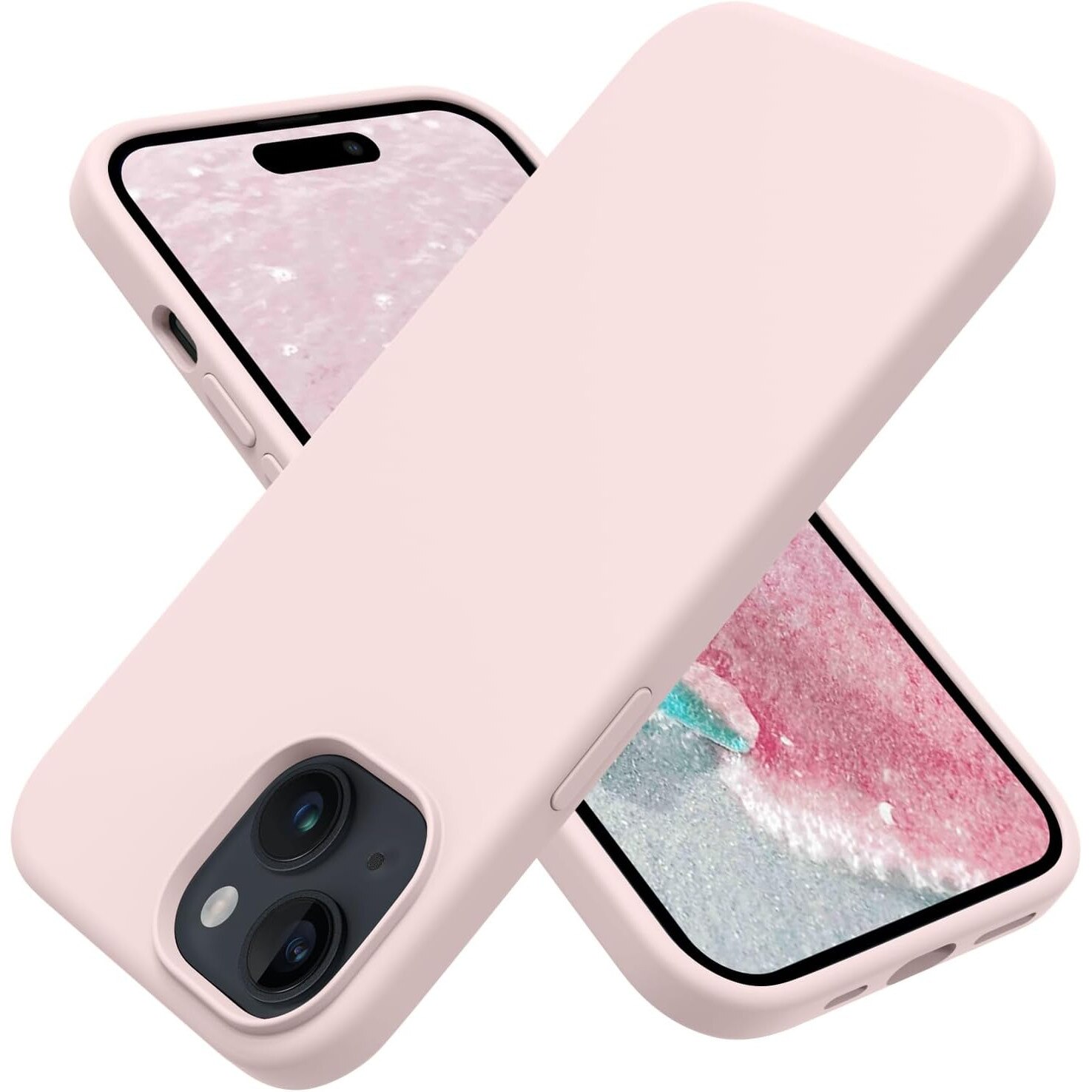 Husa protectie compatibila cu iPhone 15, slim, silicon Roz cu interior din microfibra, protectie camera, protectie ecran, ISAG