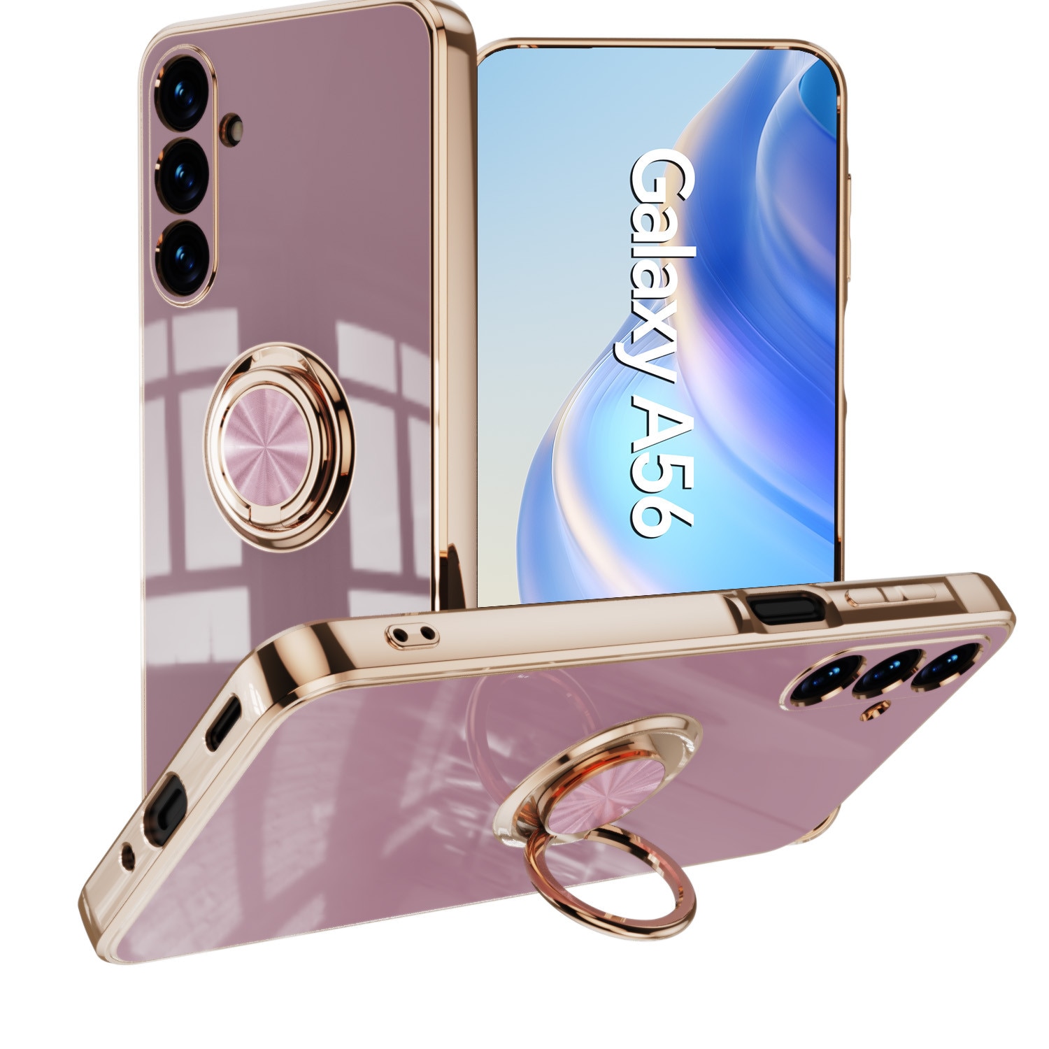 Husa de telefon mobil rezistenta la socuri compatibila cu Samsung Galaxy A56 5G cu inel rotitor, Violet