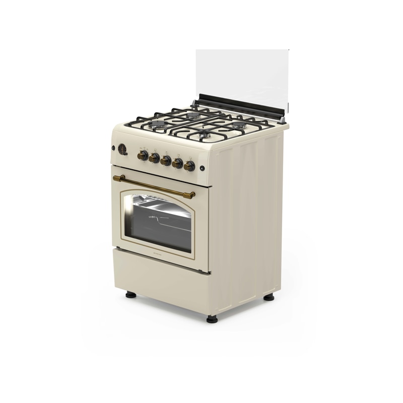 Aragaz rustic 4 arzatoare gaz, Cuptor pe gaz, 60x60cm, Studio Casa SIERRA VIVA, Rotisor, Grill gaz, Ventilatie Turbo, gratare fonta, culoare crem
