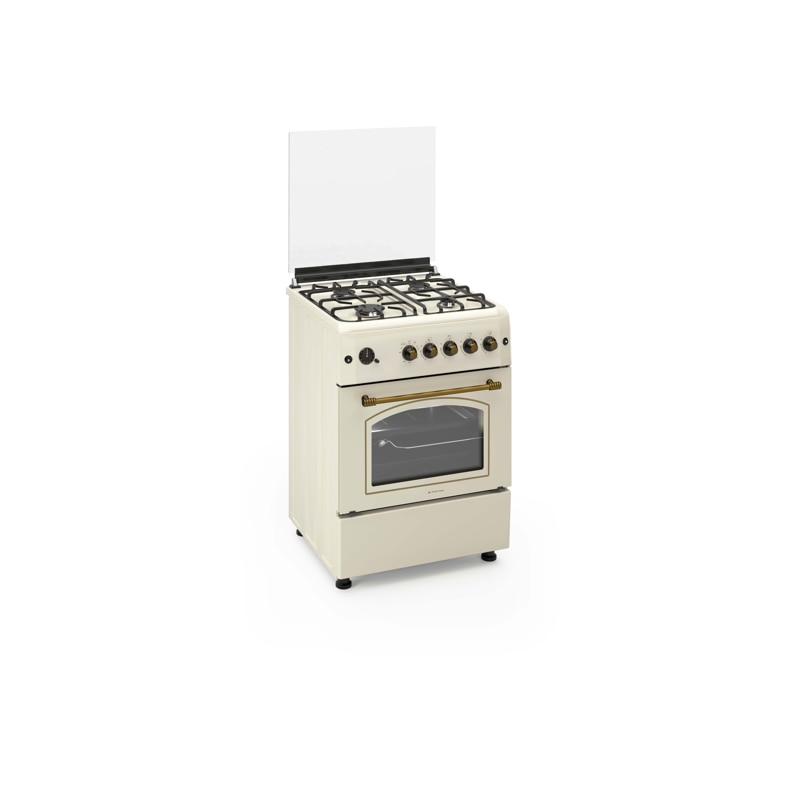 Aragaz rustic 4 arzatoare gaz, Cuptor pe gaz, 60x60cm, Studio Casa SIERRA VIVA, Rotisor, Grill gaz, Ventilatie Turbo, gratare fonta, culoare crem
