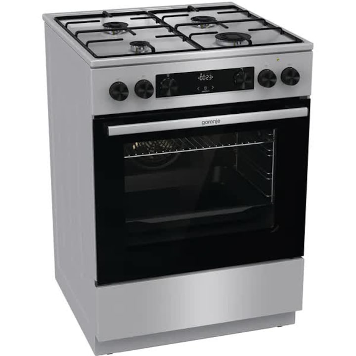 Aragaz GORENJE GKS6C70XJ, 4 Arzatoare, Gaz, Electric, L 60 cm, Grill, Inox