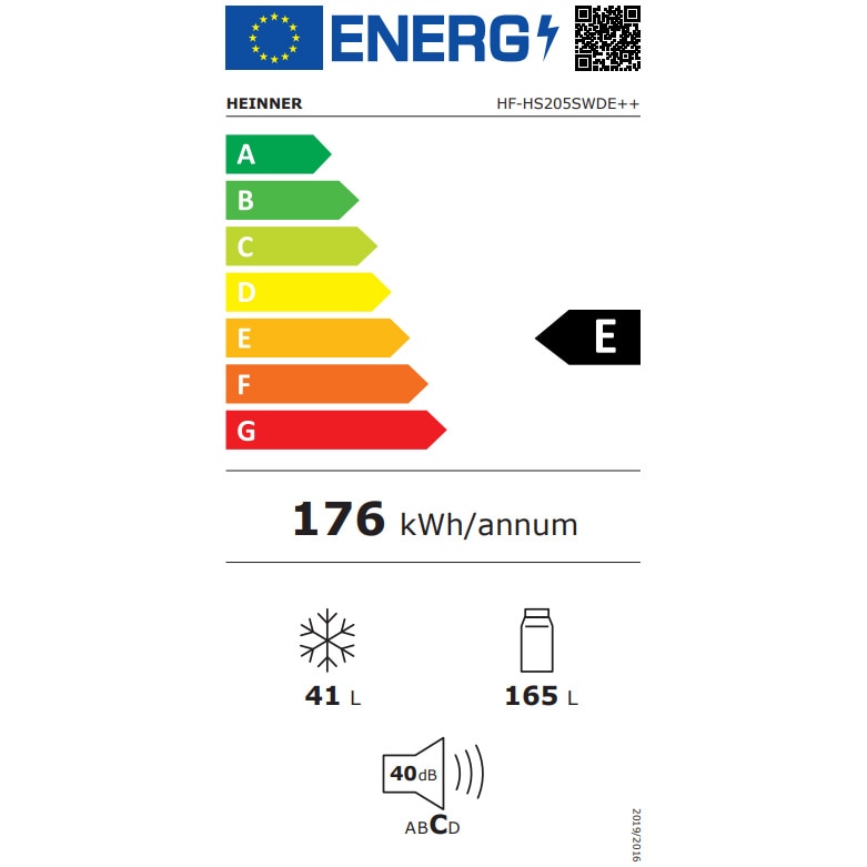 Frigider cu 2 Usi Heinner HF-HS205SWDE++ 206L Dozator Apa Control Mecanic cu Termostat Reglabil Lumina LED H 143.4CM Clasa E Argintiu
