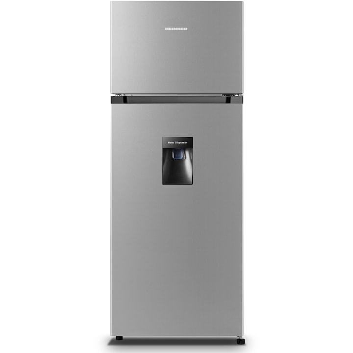 Frigider cu 2 Usi Heinner HF-HS205SWDE++ 206L Dozator Apa Control Mecanic cu Termostat Reglabil Lumina LED H 143.4CM Clasa E Argintiu
