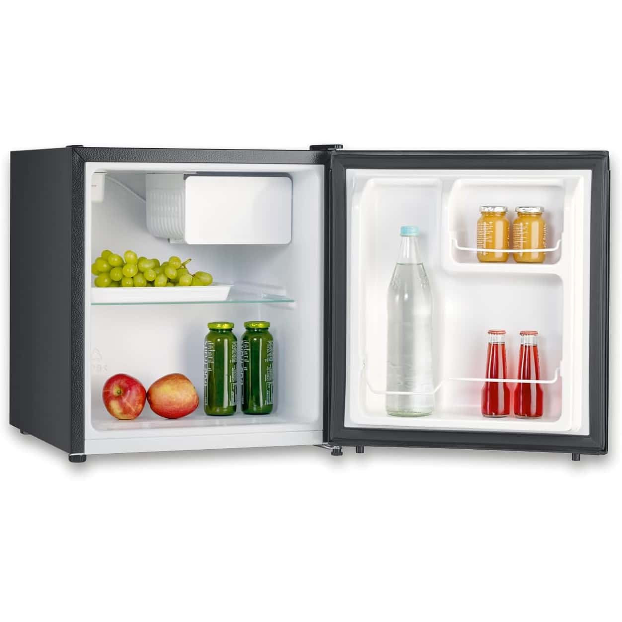 Mini frigider Severin, S8879, H 46.8 cm, capacitate 45 litri, compact si silentios, 1 raft detasabil, consum redus, usa reversibila, picioare ajustabile, compartiment pentru congelare de 5 litri, ideal pentru bucatarie/rulota/hotel, negru