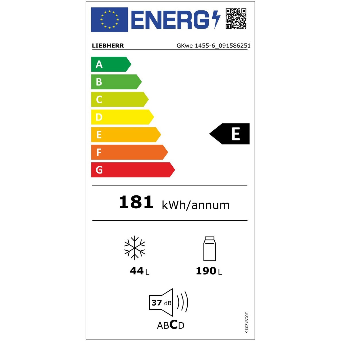 Frigider cu 2 usi Liebherr GKwe 1455-6, 210 l, H 137.2 cm, VarioSpace, SmartFrost, Clasa E, Alb