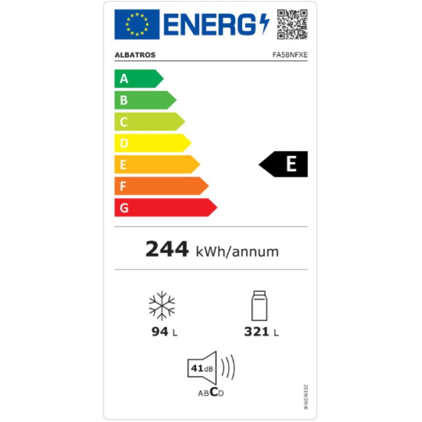 Frigider cu 2 usi Albatros FA58NFXE, 415 L, Full No Frost, Clasa energetica E, Chiller Zone, Functie Power Cool, Afisaj electronic Led, H 178 cm, Inox