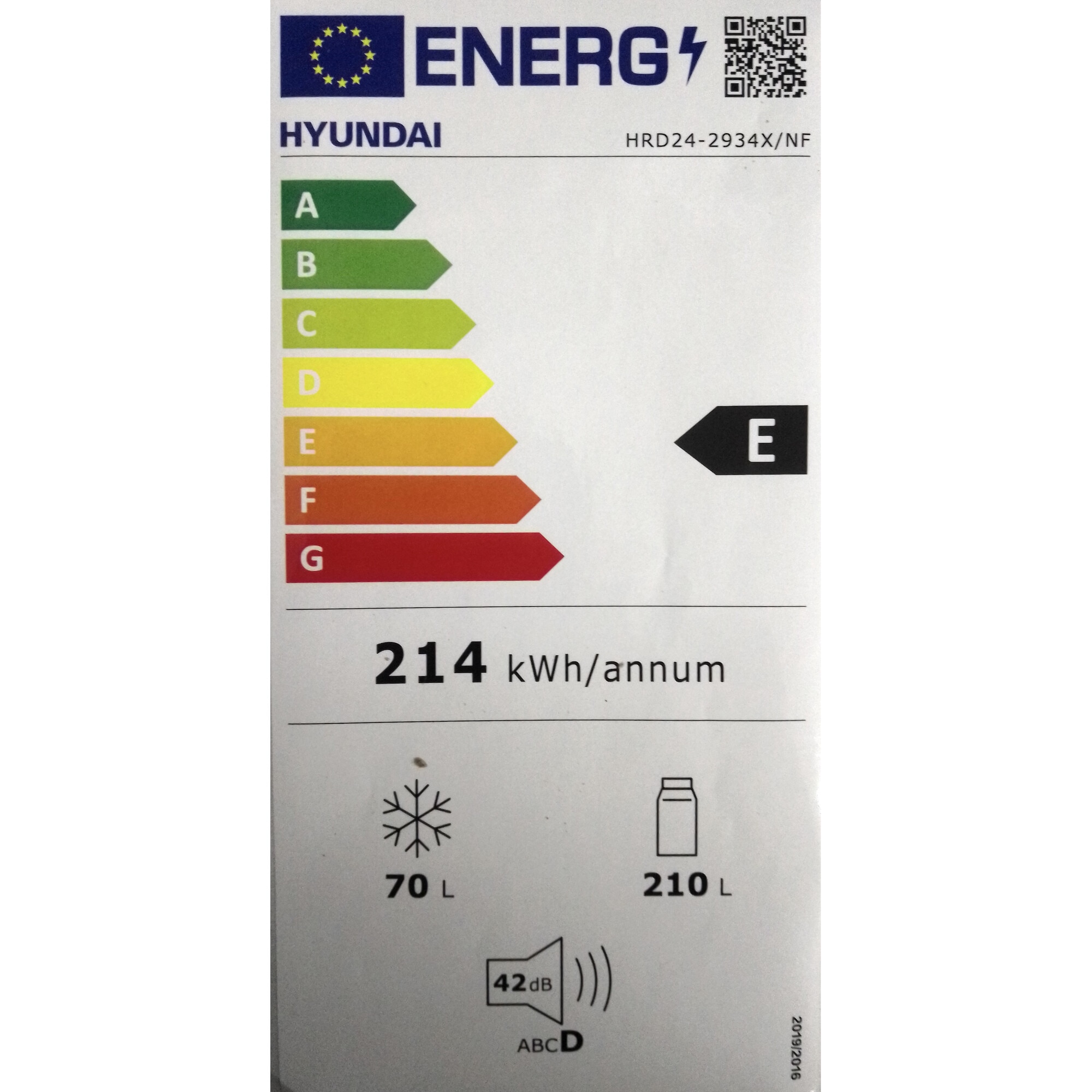 Frigider cu doua usi Hyundai HRD24-2934X/NF, No Frost, H 152 cm, L 60 cm, 283 l, Clasa E, Inox