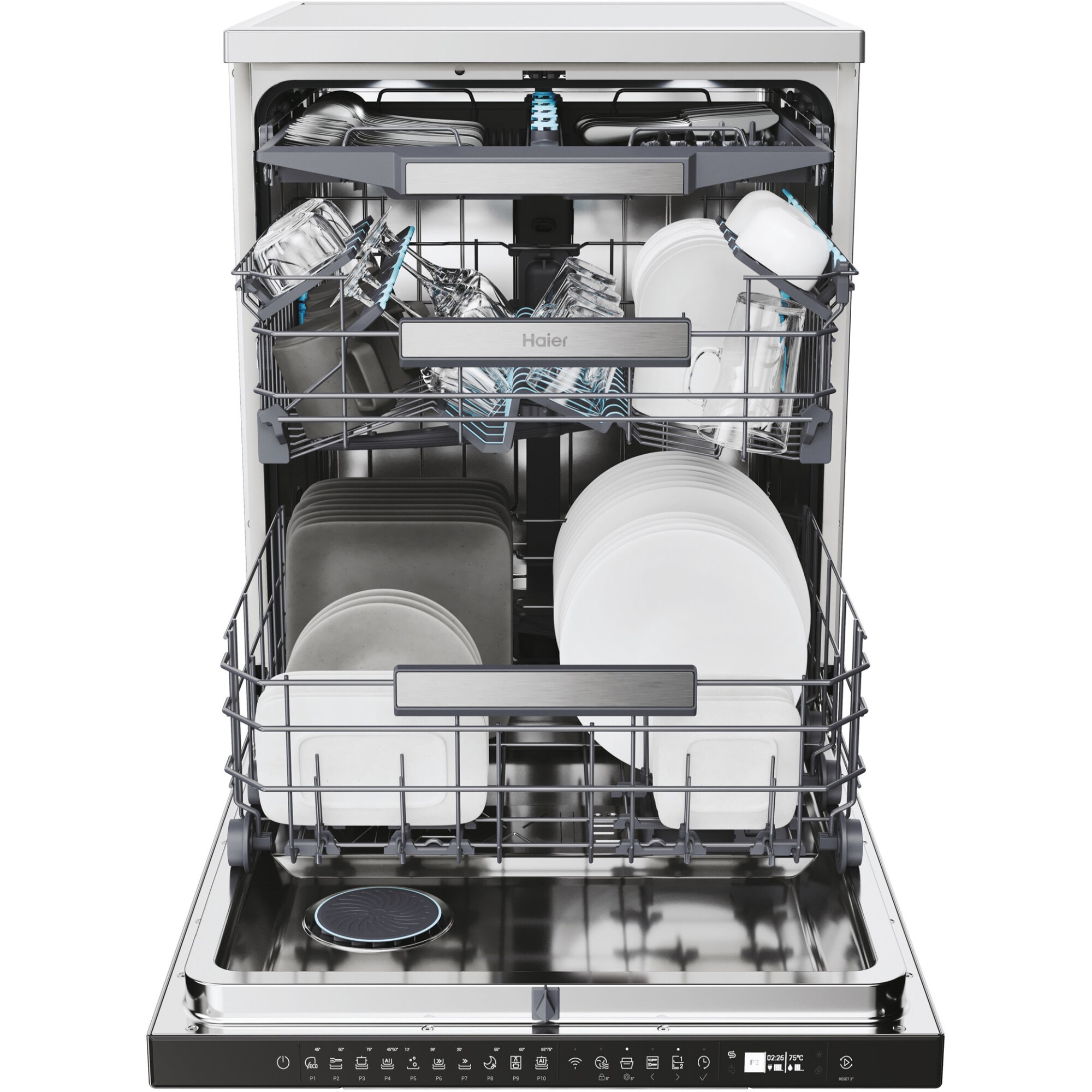 Masina de spalat vase incorporabila Haier XF 4A4M4PDX, 14 seturi, 10 programe, Motor Inverter, WiFi, Ultra Dry, Total water block, 60 cm