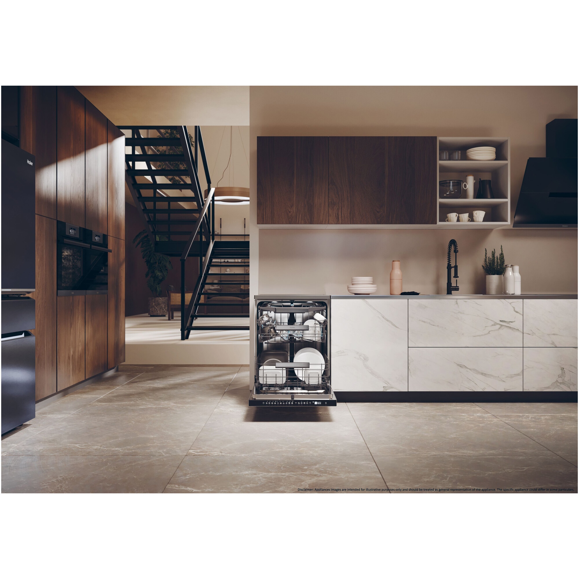 Masina de spalat vase incorporabila Haier XF 4A4M4PDX, 14 seturi, 10 programe, Motor Inverter, WiFi, Ultra Dry, Total water block, 60 cm