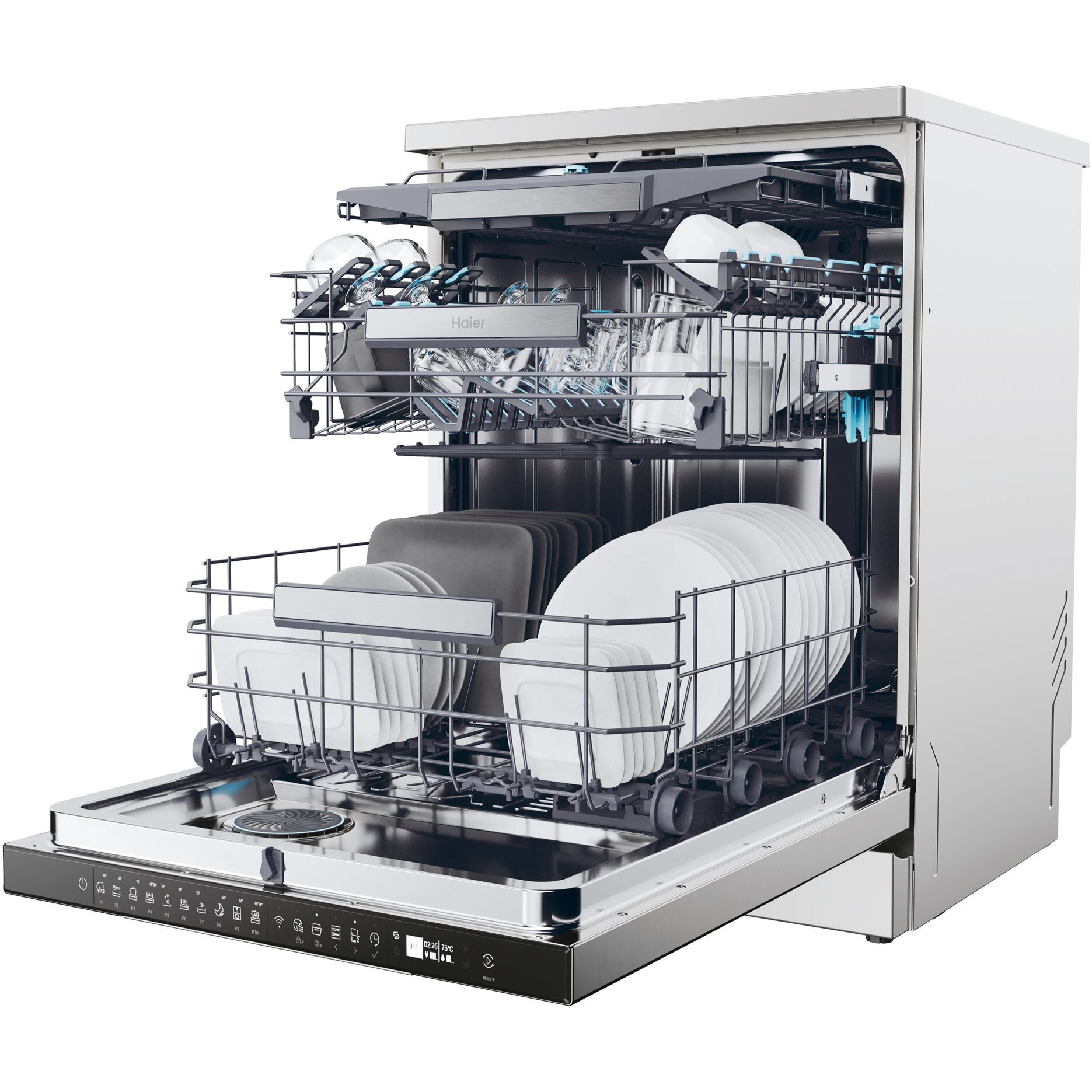 Masina de spalat vase incorporabila Haier XF 4A4M4PDX, 14 seturi, 10 programe, Motor Inverter, WiFi, Ultra Dry, Total water block, 60 cm